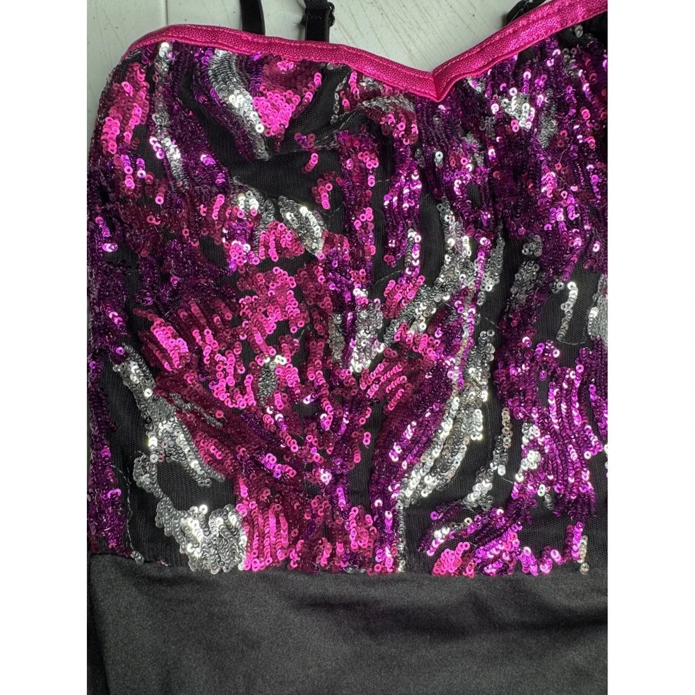 Costume Gallery Kids Medium Sequin Dance Leotard Purple Pink Black 17348